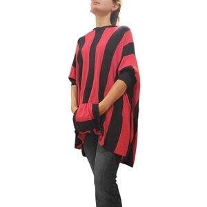 Adrienne Vittadini Hooded Striped Red and Black Women's Sweater Sz.S